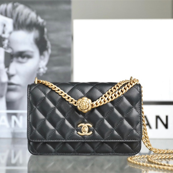 CHANEL 카멜리아 골드볼 shoulder bag_Black